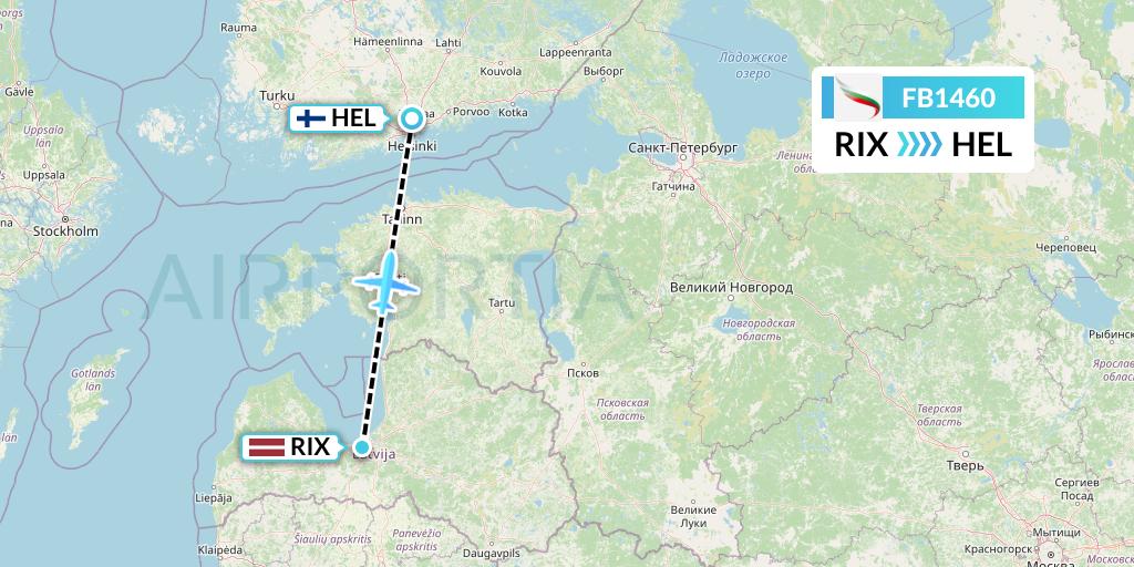 FB1460 Bulgaria Air Flight Map: Riga to Helsinki