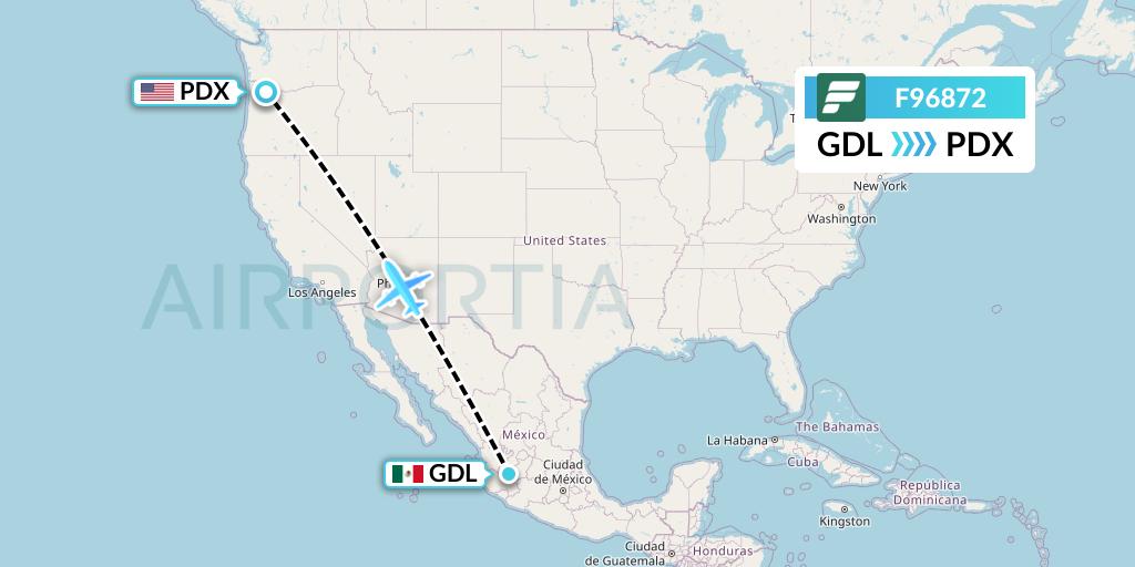 F96872 Frontier Airlines Flight Map: Guadalajara to Portland