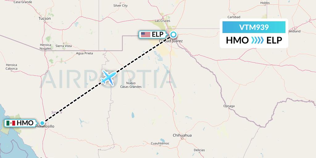 VTM939 Aeronaves TSM Flight Map: Hermosillo to El Paso