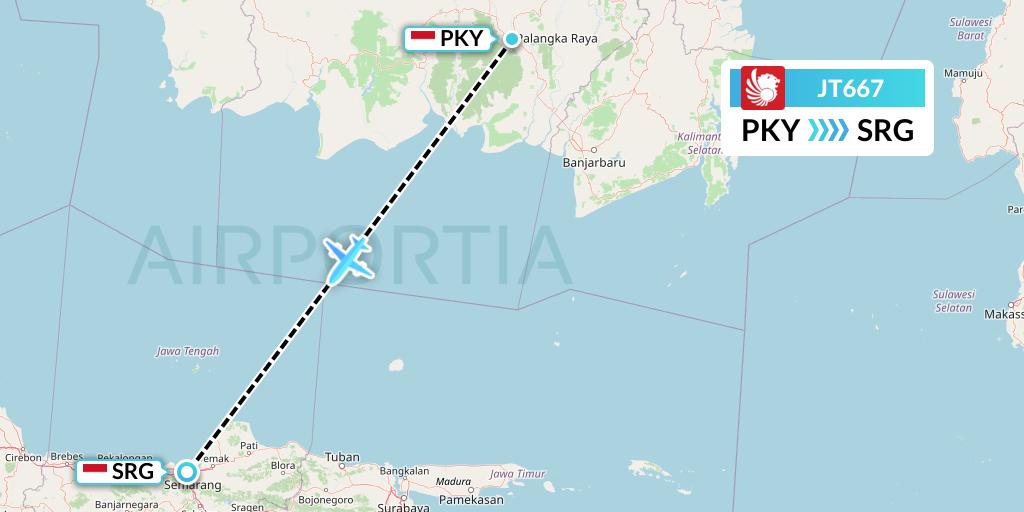 JT667 Lion Airlines Flight Map: Palangkaraya to Semarang