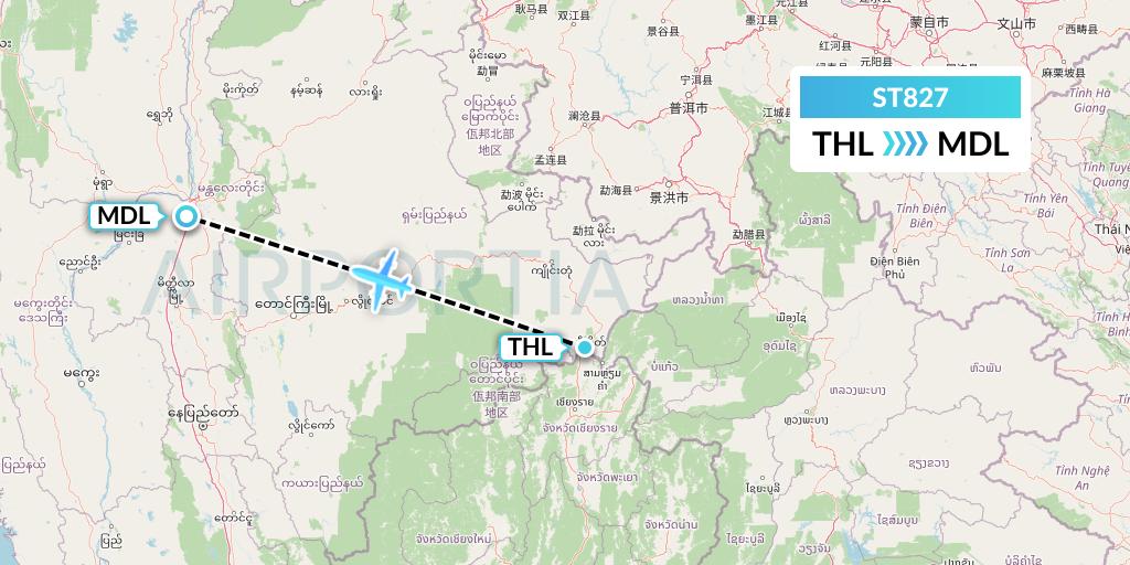 ST827 Air Thanlwin Flight Map: Tachilek to Mandalay