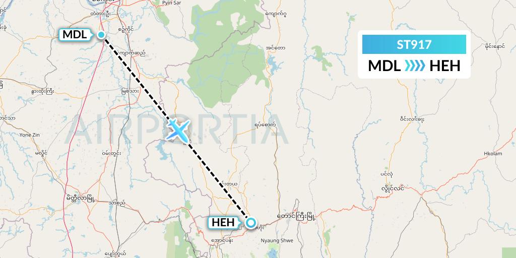 ST917 Air Thanlwin Flight Map: Mandalay to Heho