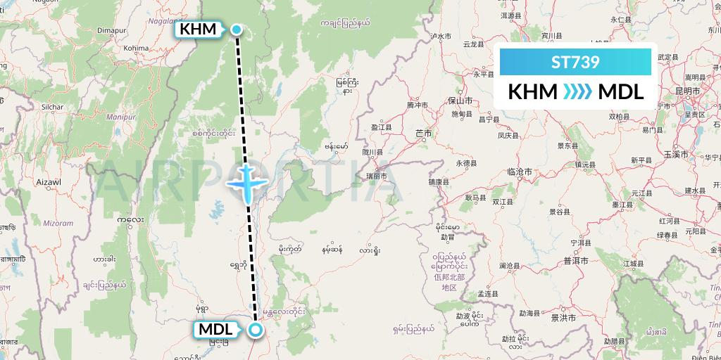 ST739 Air Thanlwin Flight Map: Kanti to Mandalay
