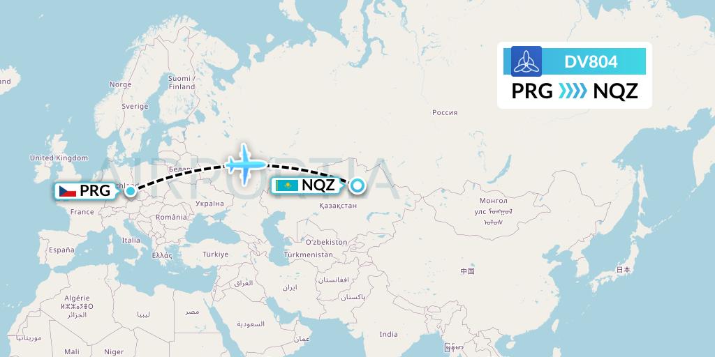 DV804 SCAT Flight Map: Prague to Astana