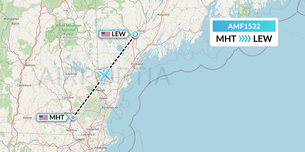 AMF1532 Ameriflight Flight Map: Manchester to Lewiston