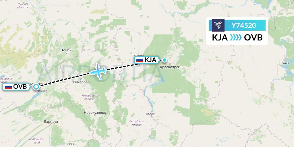 Y74520 NordStar Flight Map: Krasnoyarsk to Novosibirsk