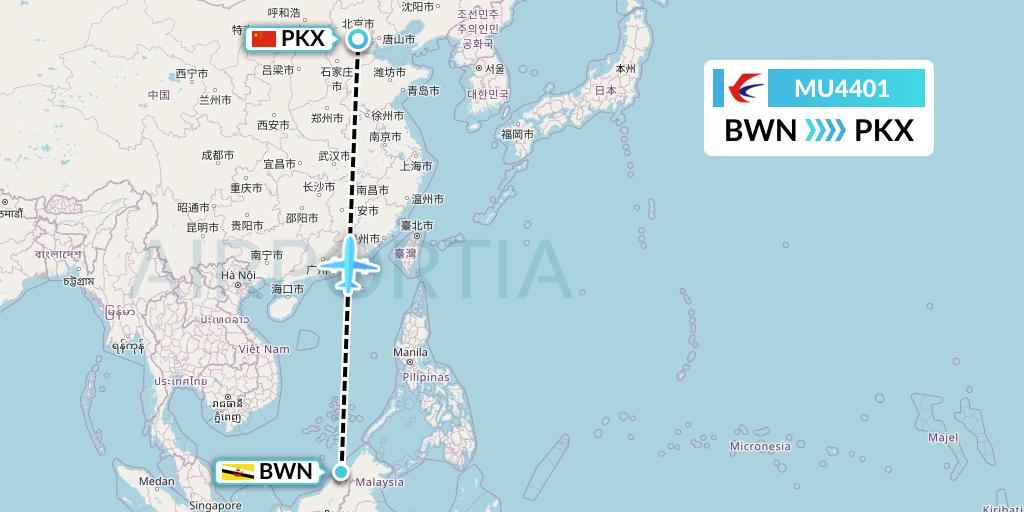 MU4401 China Eastern Airlines Flight Map: Brunei to Beijing
