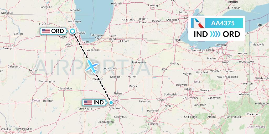 AA4375 American Airlines Flight Map: Indianapolis to Chicago