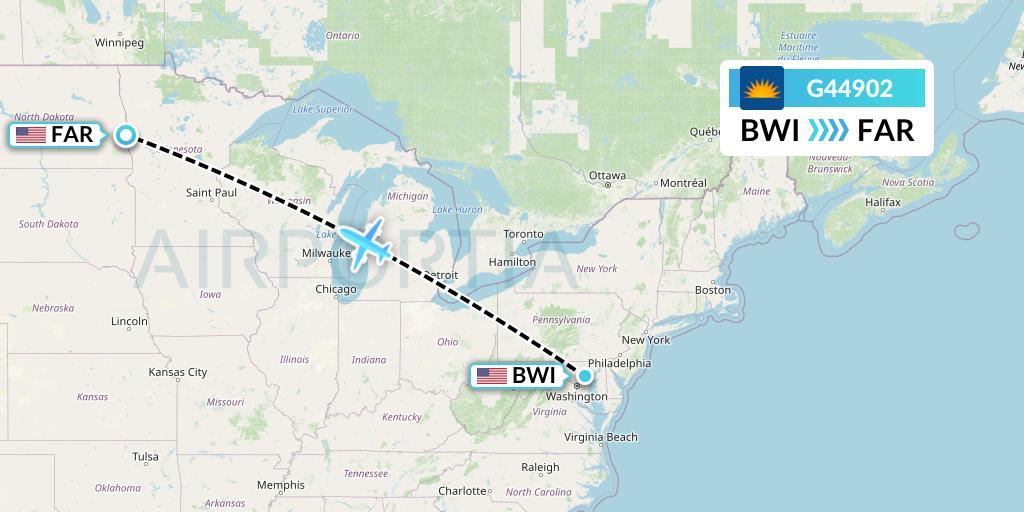 G44902 Allegiant Air Flight Map: Baltimore to Fargo