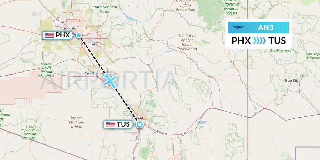 AN3 Advanced Air Flight Map: Phoenix to Tucson