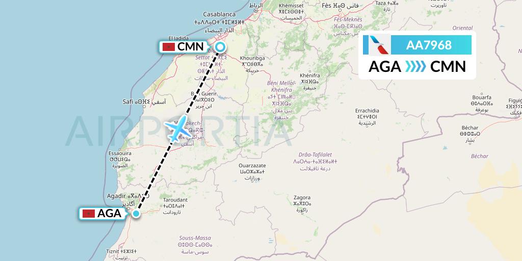AA7968 American Airlines Flight Map: Agadir to Casablanca
