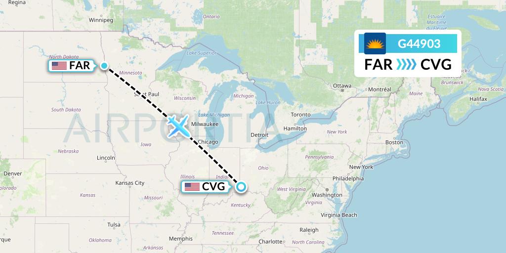 G44903 Allegiant Air Flight Map: Fargo to Cincinnati