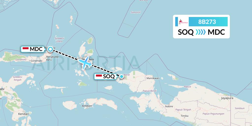 8B273 TransNusa Flight Map: Sorong to Manado