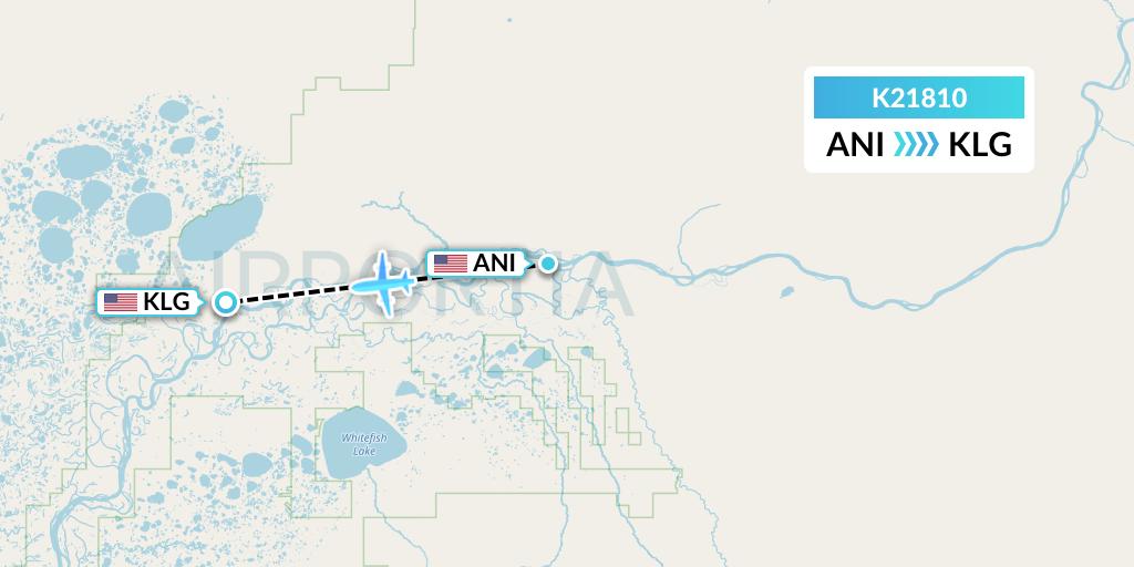 K21810 Yute Commuter Service Flight Map: Aniak to Kalskag