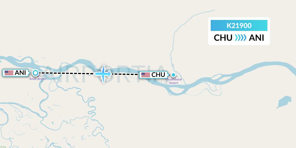 K21900 Yute Commuter Service Flight Map: Chuathbaluk to Aniak
