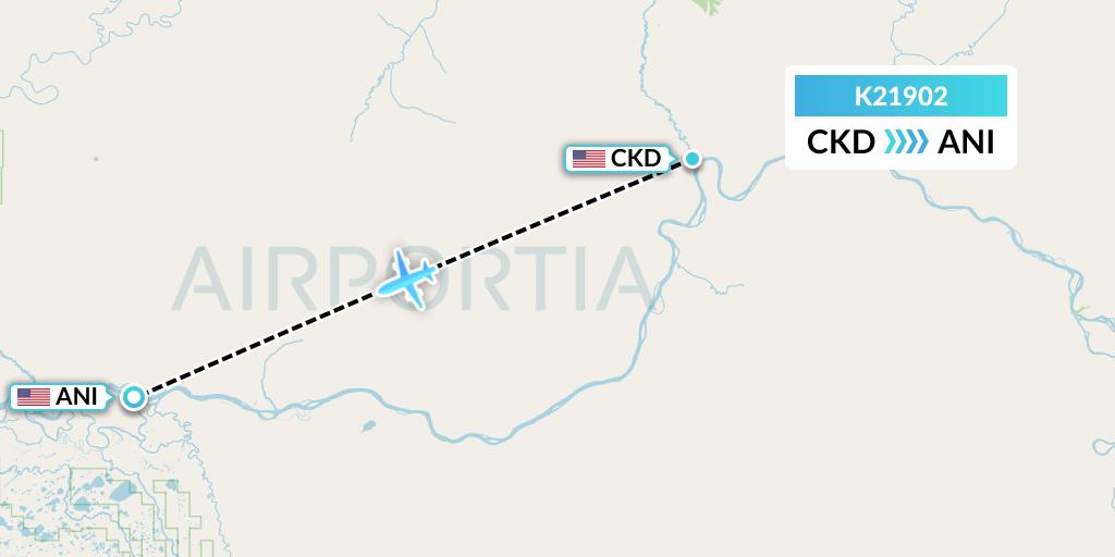 K21902 Yute Commuter Service Flight Map: Crooked Creek to Aniak