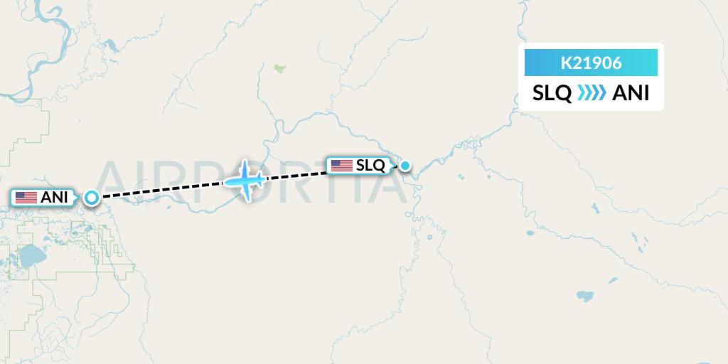K21906 Yute Commuter Service Flight Map: Sleetmute to Aniak