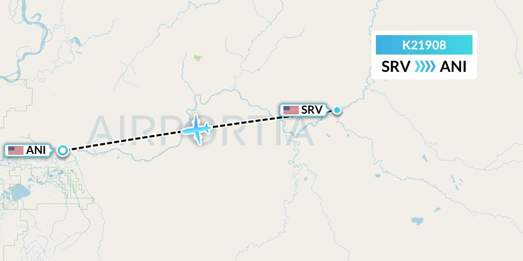 K21908 Yute Commuter Service Flight Map: Stony River to Aniak