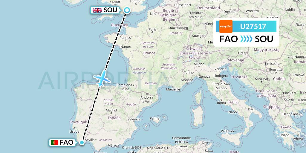 U27517 EasyJet Flight Map: Faro to Southampton