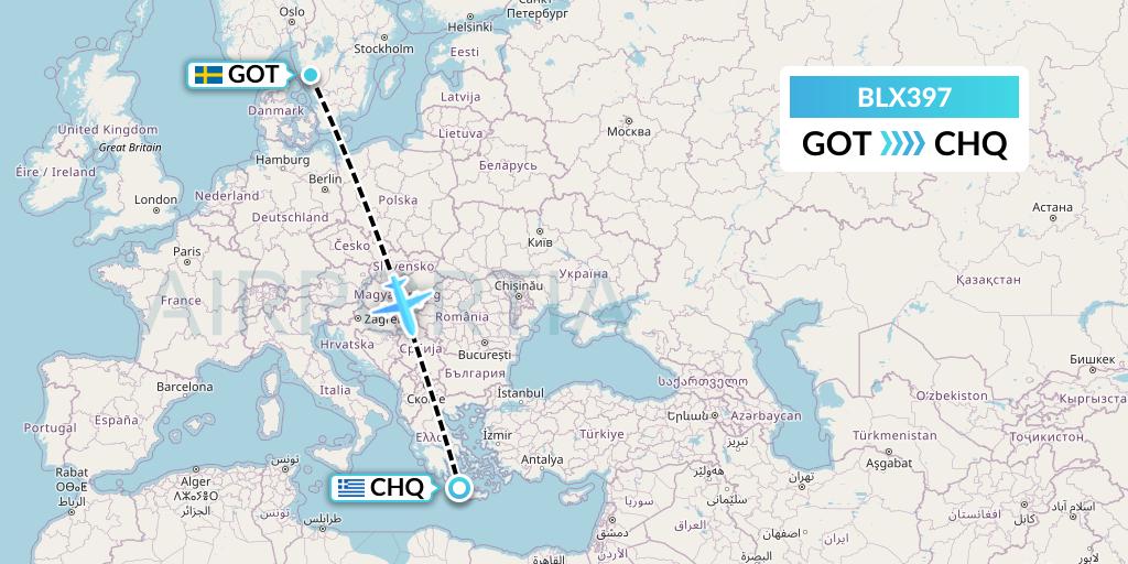 BLX397 TUI fly Nordics Flight Map: Gothenburg to Chania