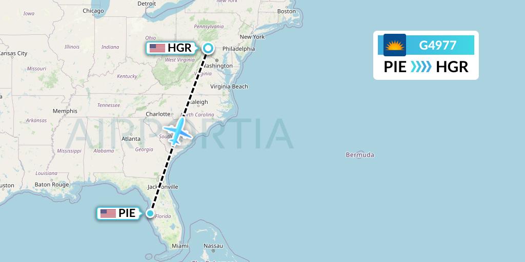 G4977 Allegiant Air Flight Map: St. Petersburg to Hagerstown