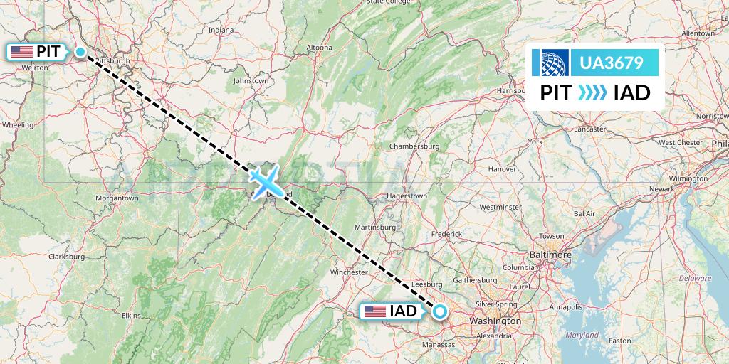 UA3679 United Airlines Flight Map: Pittsburgh to Washington