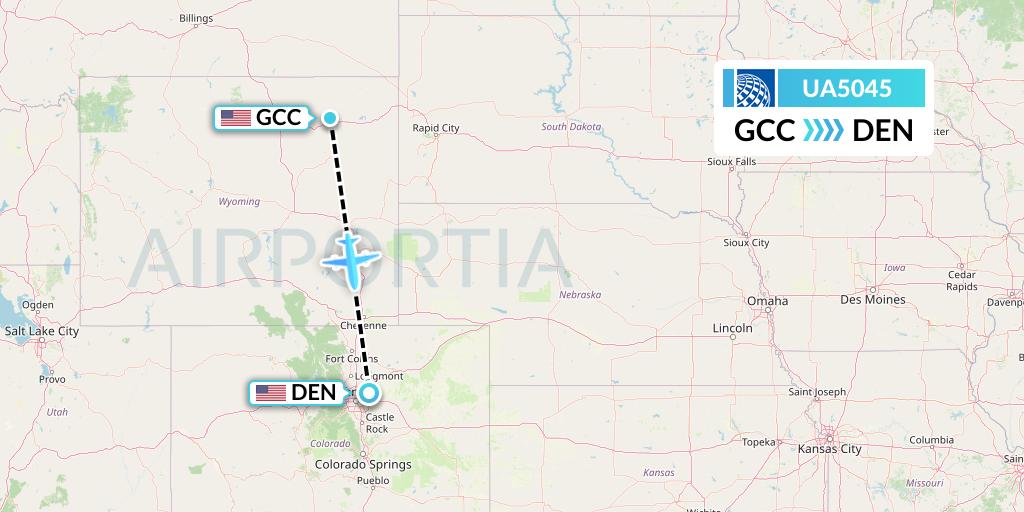 UA5045 United Airlines Flight Map: Gillette to Denver