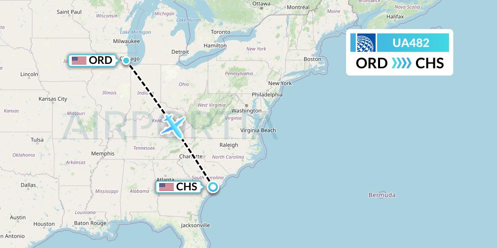 UA482 United Airlines Flight Map: Chicago to Charleston