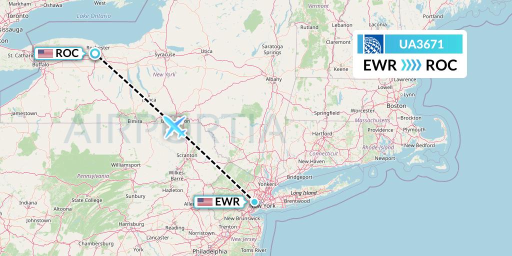 UA3671 United Airlines Flight Map: New York to Rochester
