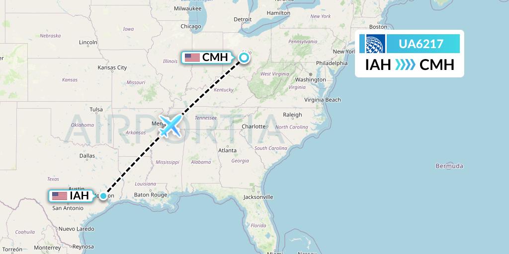 UA6217 United Airlines Flight Map: Houston to Columbus