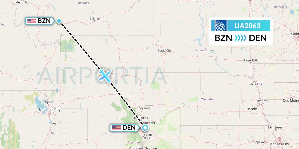UA2063 United Airlines Flight Map: Bozeman to Denver