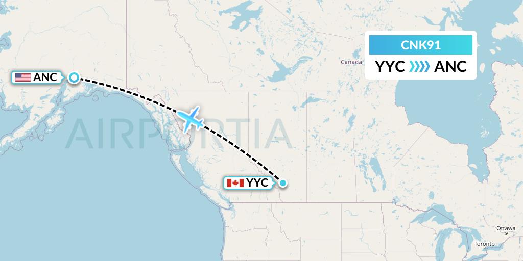 CNK91 Sunwest Aviation Flight Map: Calgary to Anchorage