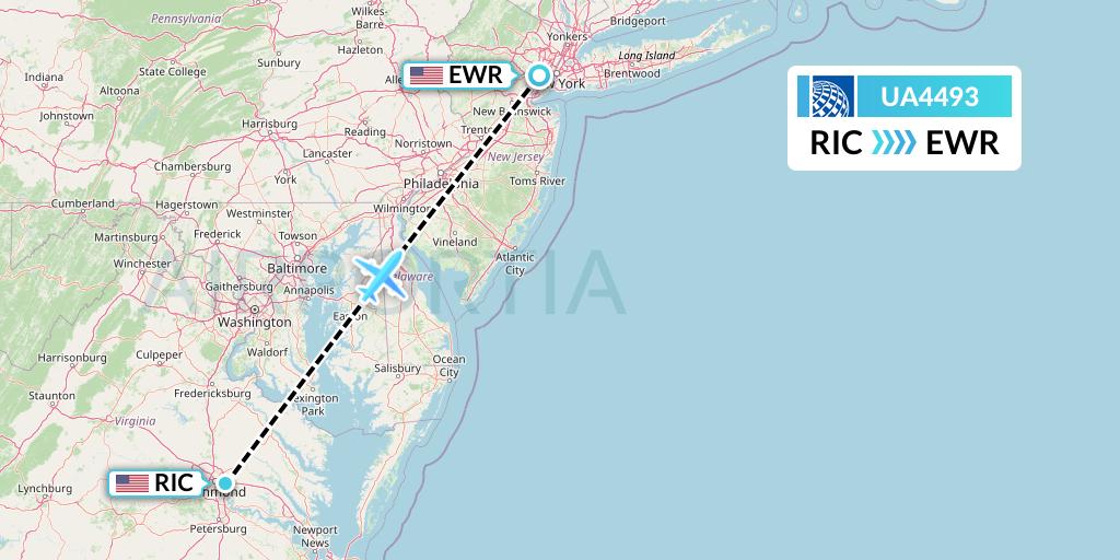 UA4493 United Airlines Flight Map: Richmond to New York