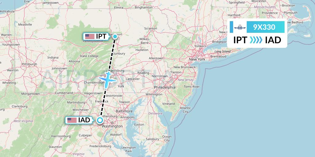 9X330 Southern Airways Express Flight Map: Williamsport to Washington