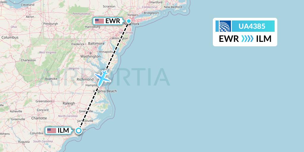 UA4385 United Airlines Flight Map: New York to Wilmington