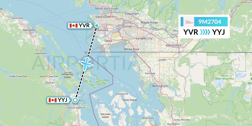 9M2704 Central Mountain Air Flight Map: Vancouver to Victoria