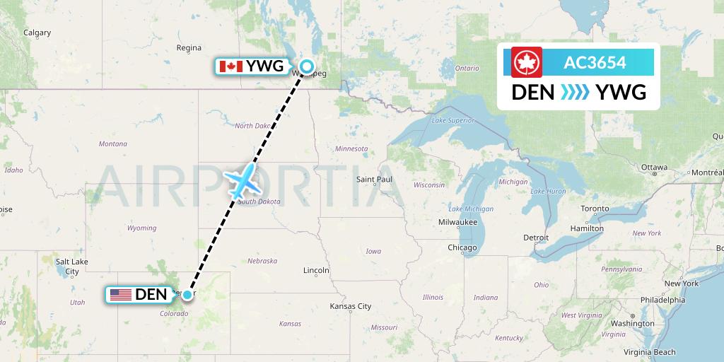 AC3654 Air Canada Flight Map: Denver to Winnipeg