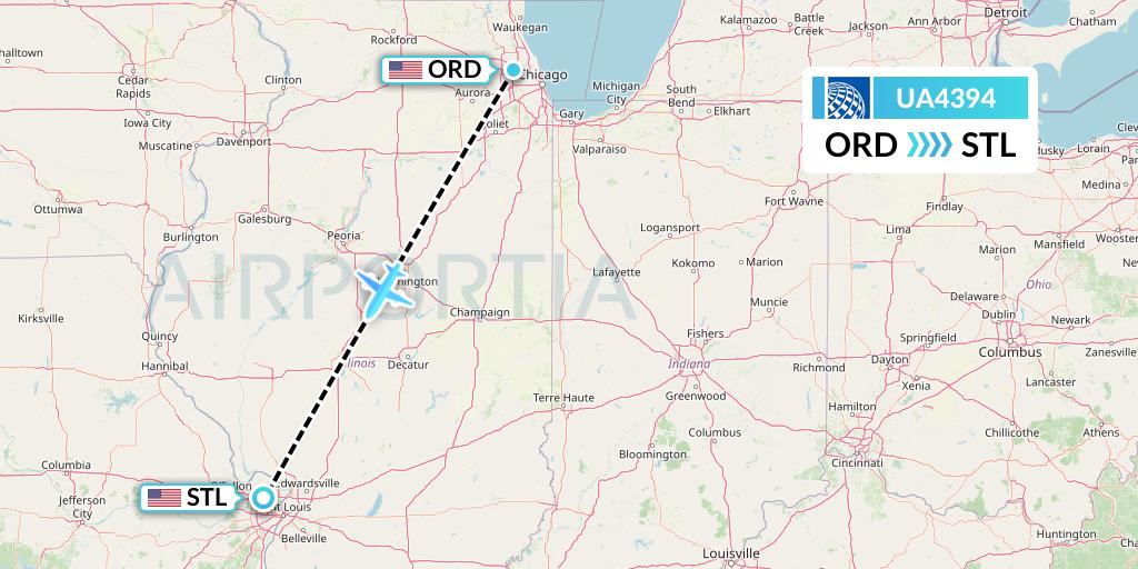 UA4394 United Airlines Flight Map: Chicago to St. Louis