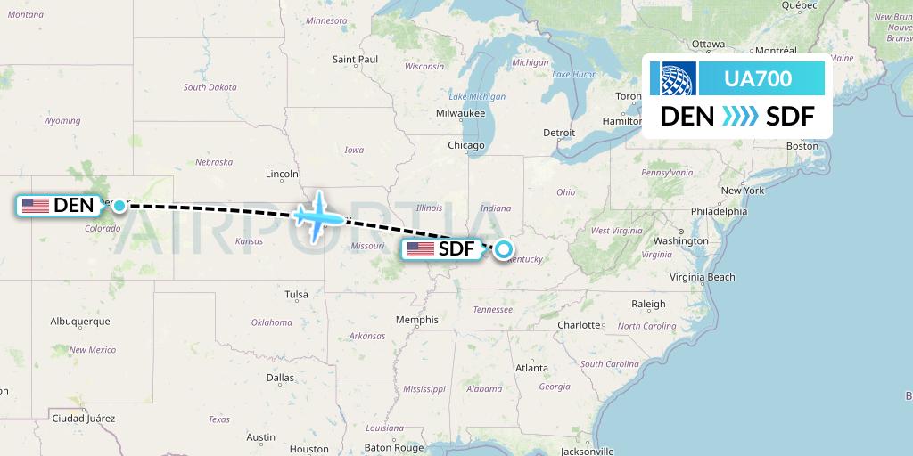 UA700 United Airlines Flight Map: Denver to Louisville
