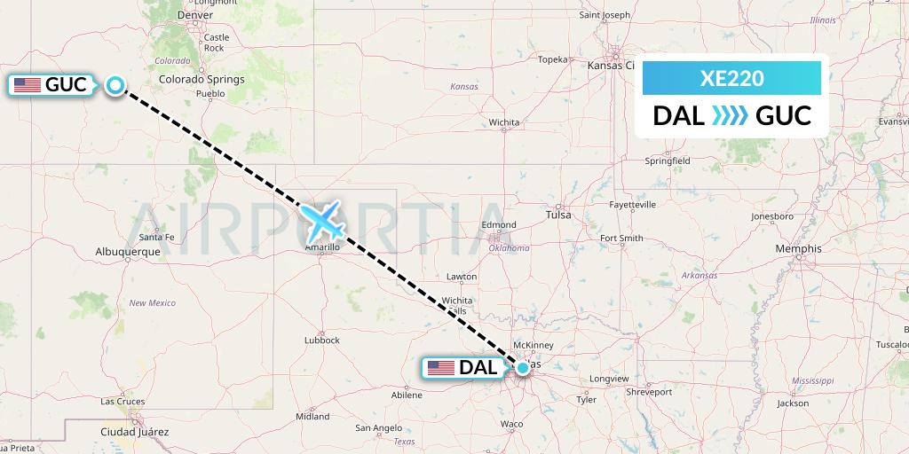 XE220 Jsx Flight Map: Dallas to Gunnison