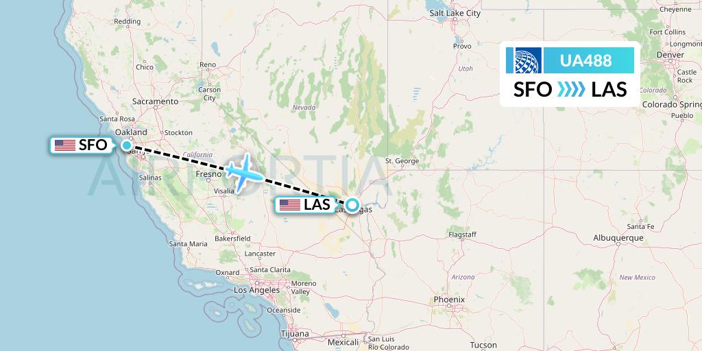 UA488 United Airlines Flight Map: San Francisco to Las Vegas