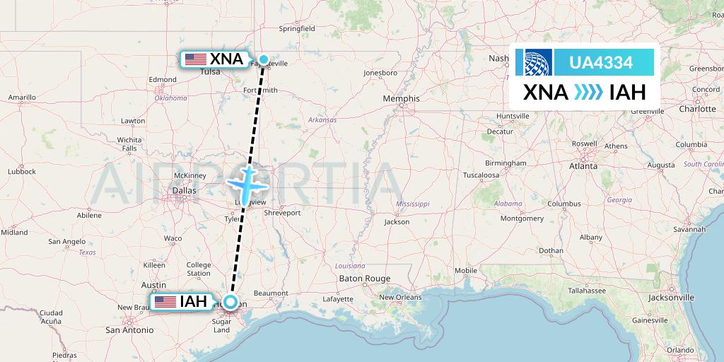 UA4334 United Airlines Flight Map: Bentonville to Houston