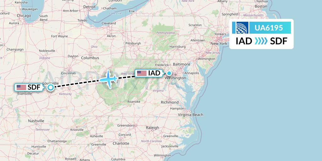 UA6195 United Airlines Flight Map: Washington to Louisville