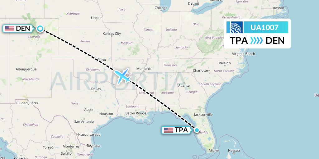 UA1007 United Airlines Flight Map: Tampa to Denver
