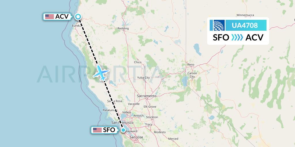 UA4708 United Airlines Flight Map: San Francisco to Eureka