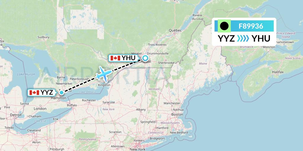 F89936 Flair Airlines Flight Map: Toronto to Montreal