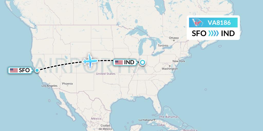 VA8186 Virgin Australia Flight Map: San Francisco to Indianapolis