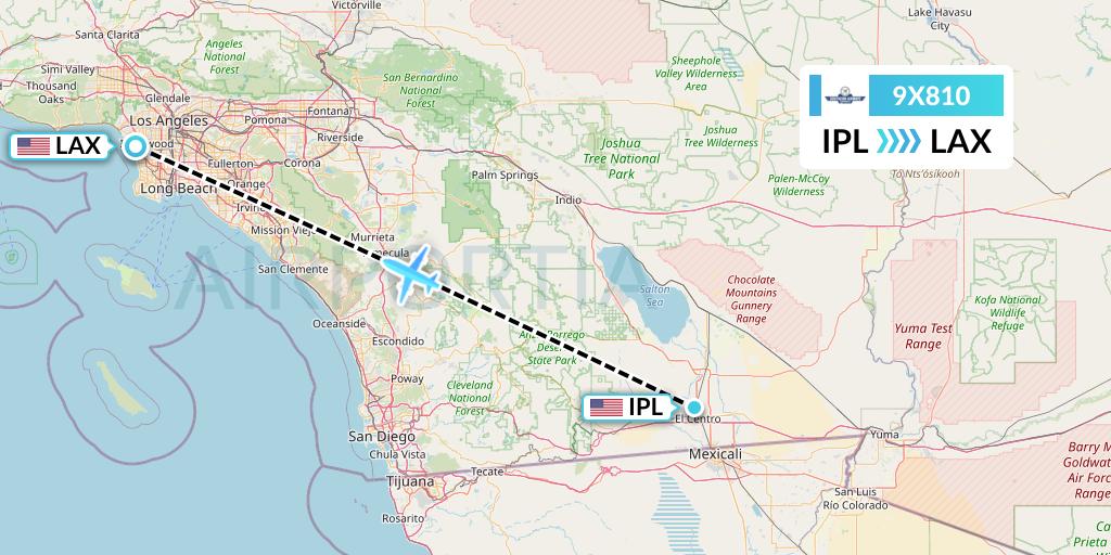 9X810 Southern Airways Express Flight Map: Imperial to Los Angeles