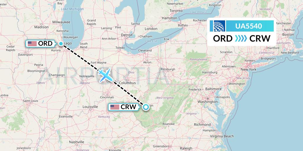 UA5540 United Airlines Flight Map: Chicago to Charleston