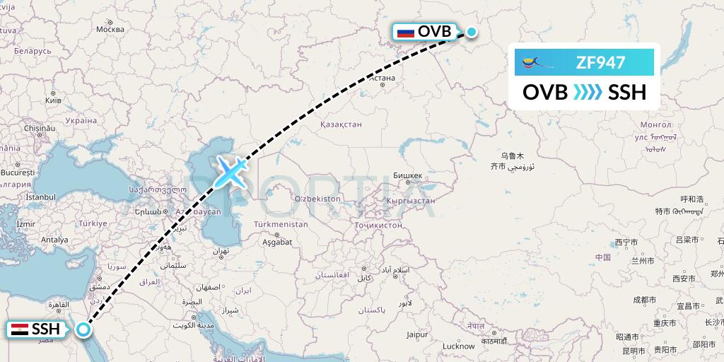 ZF947 Azur Air Flight Map: Novosibirsk to Sharm el-Sheikh